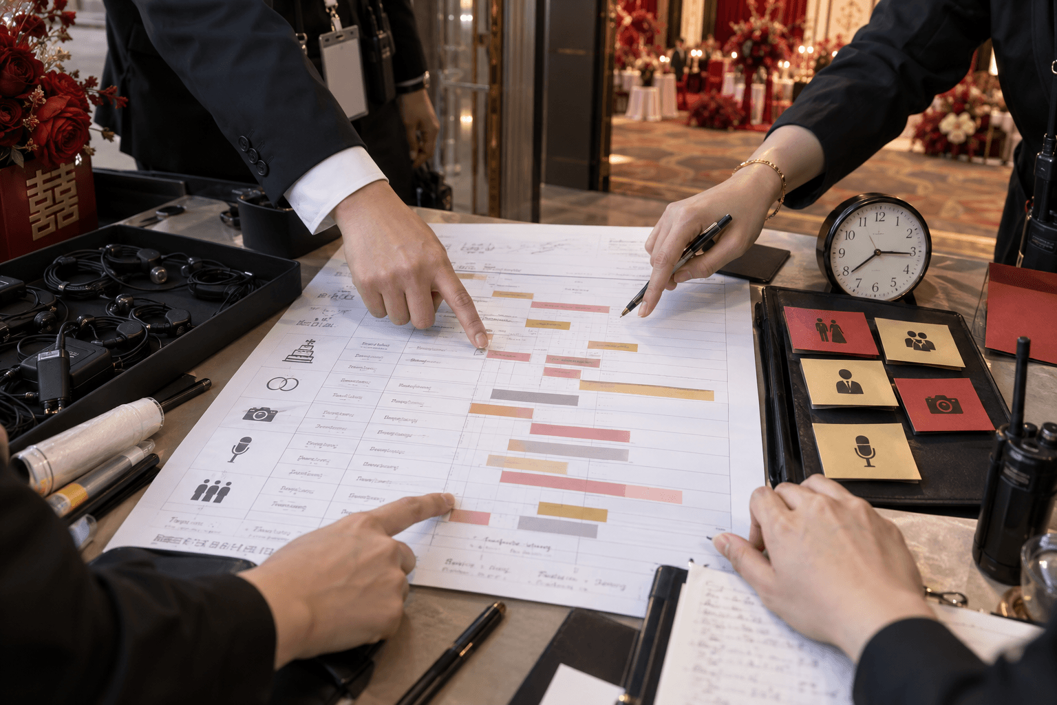 新娘与父亲从候场门走向仪式交接点
