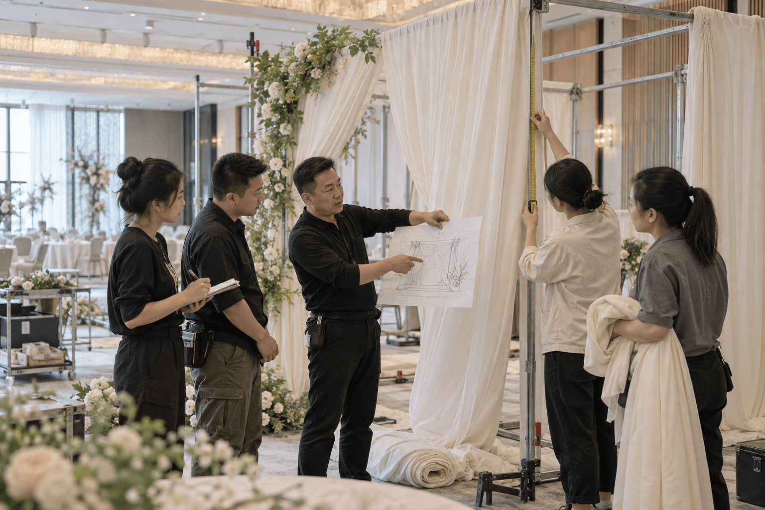 婚礼布幔搭建培训怎么练：先把造型变成一张能算清的执行图封面